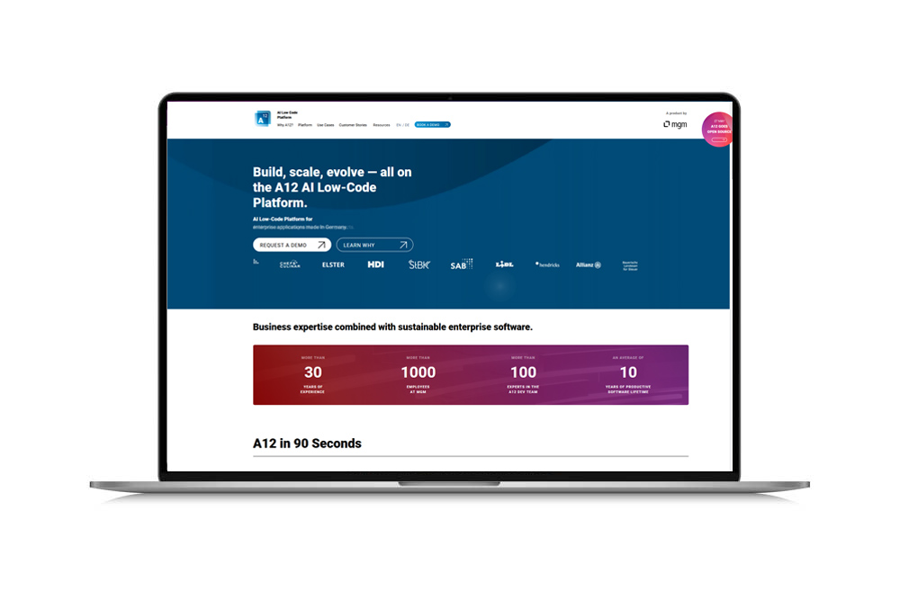 Screenshot der Plattform-Website A12.ai