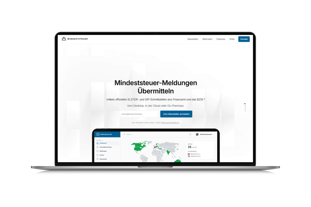 Screenshot der Mindeststeuer-App Landing Page