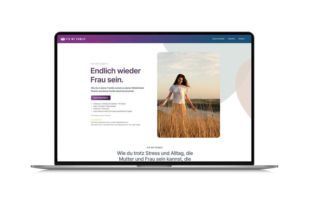 Verkaufsoptimierte Webseite für Fix My Family Coaching